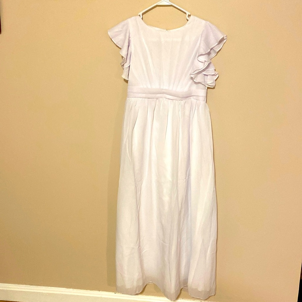 Girls size 12-13 white long dress flower girl flutter sleeves